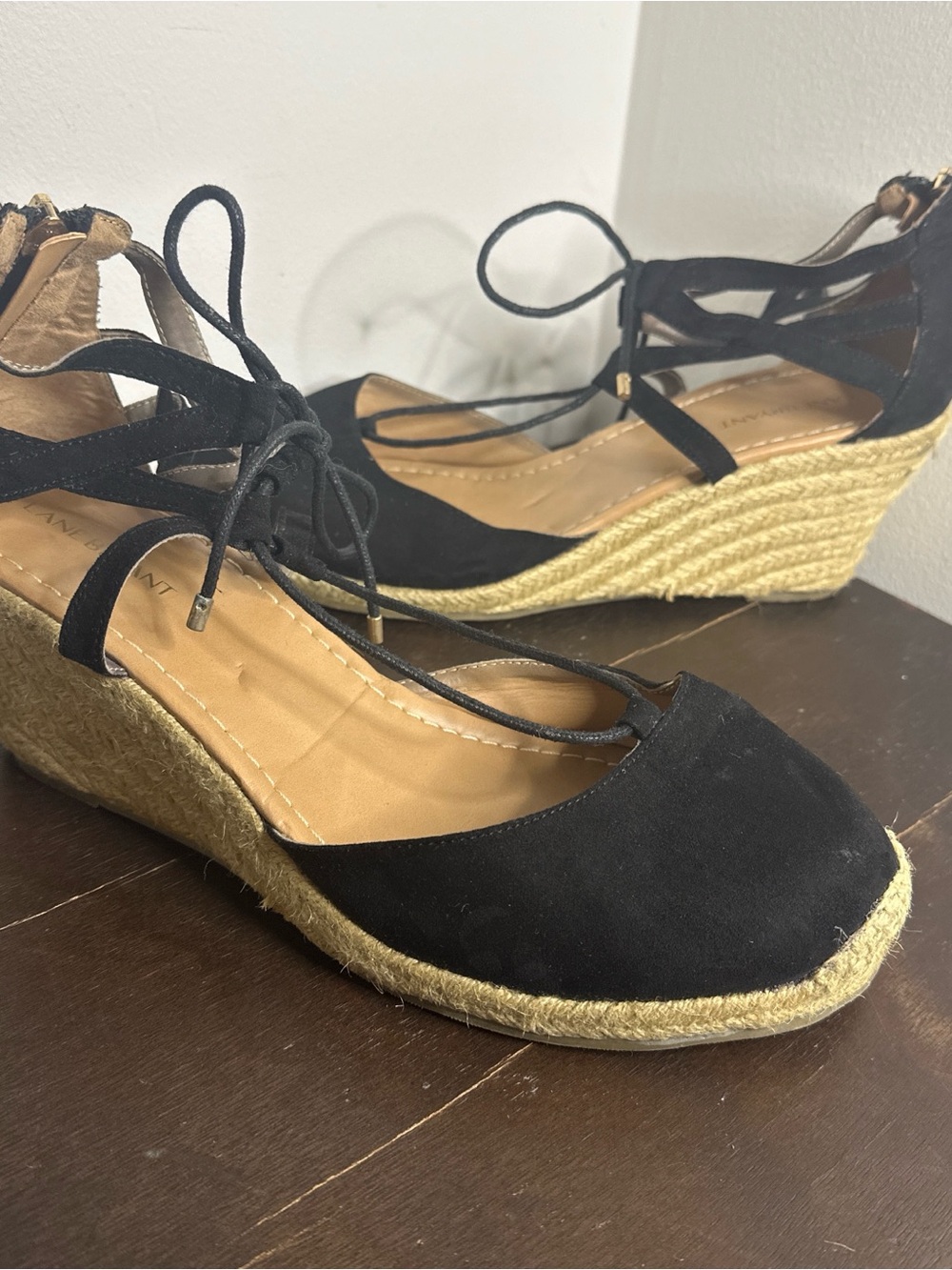 Lane Bryant Black Lace-Up Espadrille Wedge Sandals